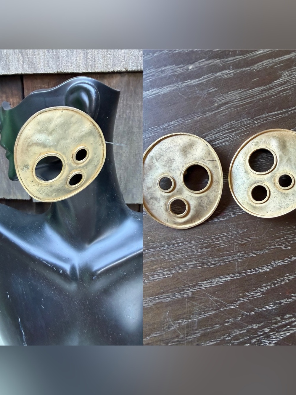 Vintage bold Brutalist metal round earrings disc style clip on.